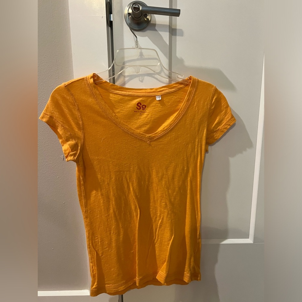SO Orange V Neck Short Sleeve Shirt